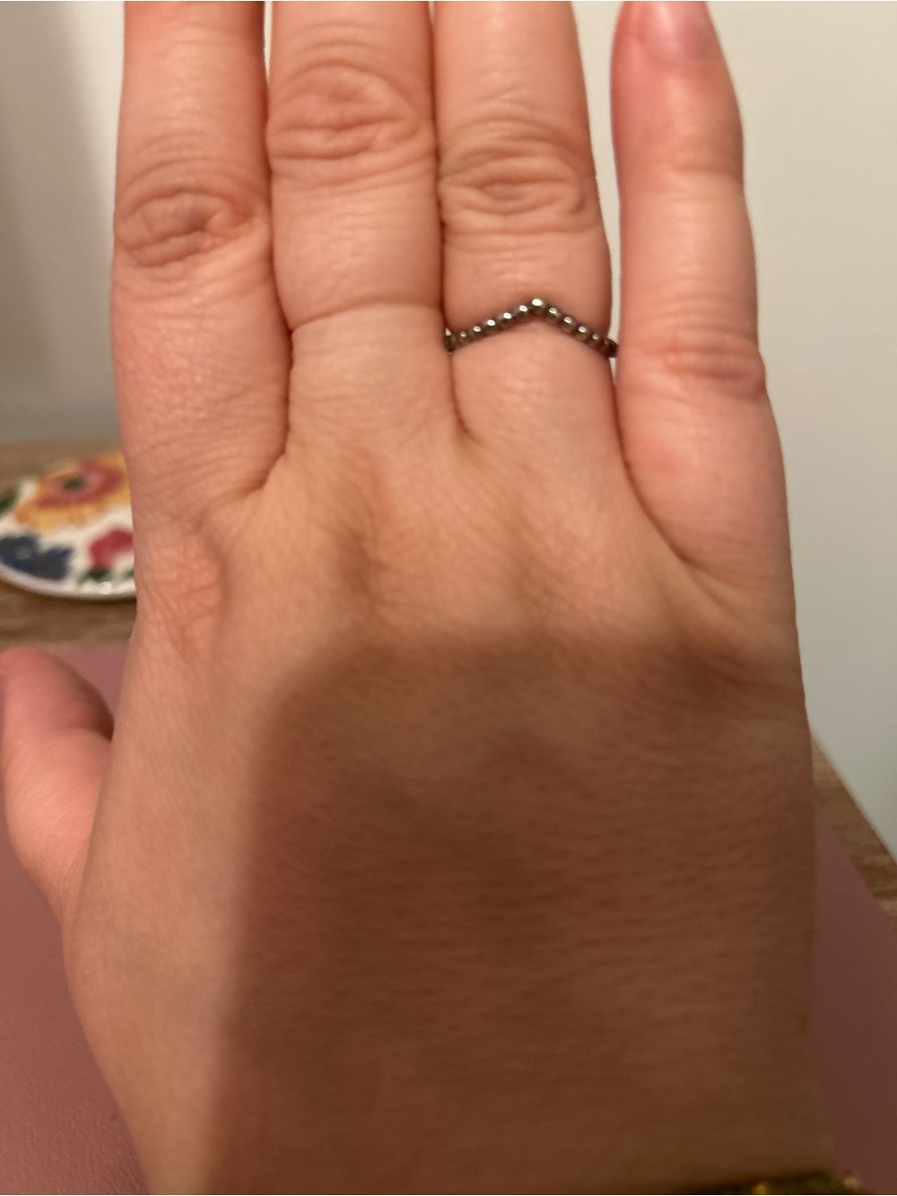 Sterling Silver Delicate V-Shaped Beaded Ring - Black